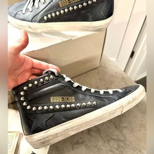 Leather Slide Sneakers with Studs